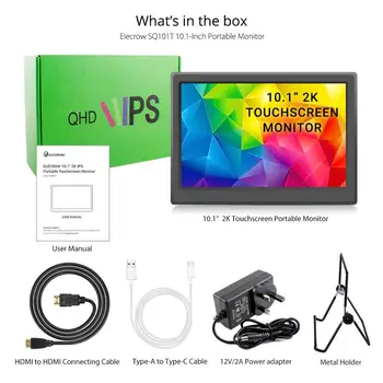 Elecrow Portatīvā Monitors 10.1 Collu 2K Touchscreen Monitoru 2560*1600P Jaudas Touch Ekrāns IPS Displejs, lai Klēpjdators Spēļu Ierīces