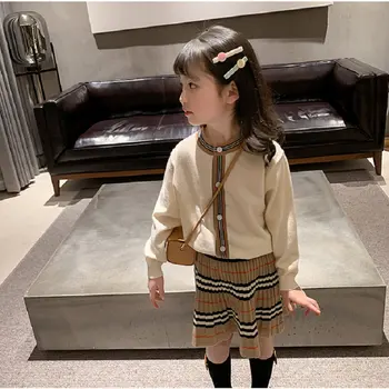 Jaunas Ielidošanas 2020. Gada Rudenī Meitenes Apģērbu, Trikotāžas 2 Gabali Tops+Svārki Tērps Bērniem, Drēbes Komplekti Bērnu Apģērbs
