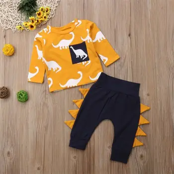 2GAB Bērniem, Baby Toddler Zēnu Kokvilnas Dinozaura Modelis T-krekls Topi+Bikses garās Zeķes Apģērbs, Apģērbu, Tērpu Komplekts