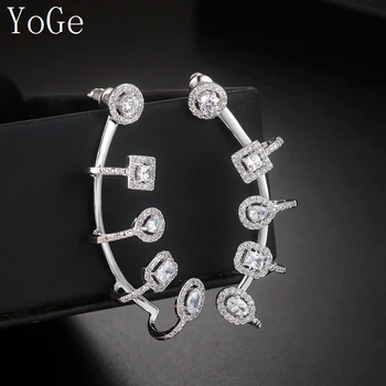 YoGe paziņojumu Kāzu&Puses Rotaslietas Sievietēm,jauns AAA CZ iedomātā akmeņi simetriski dubultā gabals aproces auskari E0113