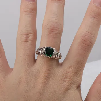 BIJOX STĀSTS vintage 925 sudraba rotaslietas, gredzens ar apaļas formas emerald sieviešu gredzenu, kāzu solījumu puses dāvanu izmērs 6-10