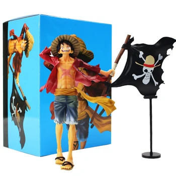 Viens Gabals Attēls Rotaļlietu Monkey D. Luffy Ar Karogu, Salmu Cepure Pirāti Anime Modeļu Lelle