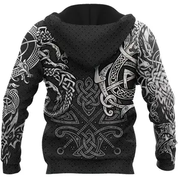 Modes Hoodies Viking Vilks Un Dragon Tattoo 3D Visas Iespiests Vīriešu sporta Krekls Unisex Zip Džemperis Ikdienas Jaka DW0220