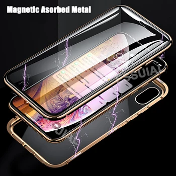 360 Magnētisko Adsorbcijas Metāla Gadījumā, iPhone 12 11 Pro Max 12 Mini Double-Sided Stikla Gadījumā, iPhone 11 12 Pro Max 2020. Gadam Jāaptver