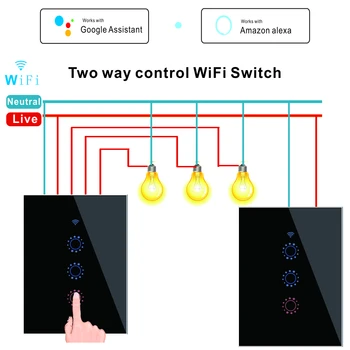 2GAB ES MUMS WiFi Smart 2 Veidu Slēdzis 1 2 3 Banda Stikla Sienas Touch Switch Tuya smart dzīves eWeLink Tālvadības Alexa, Google Home