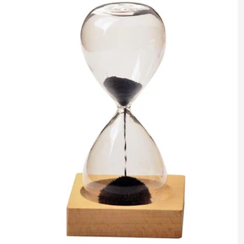 Koks+stikls + Dzelzs Pulveris Smilšu Dzelzs Ziedēšanas Magnētisko smilšu pulkstenis ar Iepakojumu, smilšu pulkstenis 13.5 * 5.5 cm Koka Sēdeklis 8 * 8 * 2cm