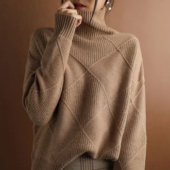 2020. gada Rudenī un Ziemā, Jaunu Sieviešu Džemperi Džemperis Sabiezējumu Siltumu Modes Lielo Izmēru Adītas Vilnas Džemperis ar Augstu Apkakli