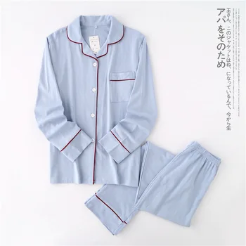 Japāņu Sieviešu Pidžamas Vīriešu Pāris Kokvilnas Pidžamas Komplekti 2020. Gada Rudenī Homewear Ilgtermiņa piedurknēm Cietā Sleepwear Vīriešu Ikdienas Pijamas
