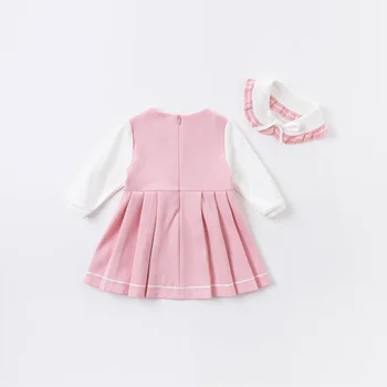 DBH14283 dave bella rudens baby meitene cute bow ruched raibs kleitu bērnu modes puse kleita bērniem, zīdaiņu lolita drēbes