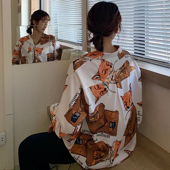 Harajuku Vintage Print Fox Sieviešu Blūze, Krekls Jaka Ar Īsām Piedurknēm Pavasara Rudens Topi Grafiskais Blūze Sieviešu Apģērbu Jaunas