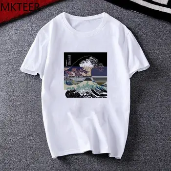 Vaporwave Harajuku Lielo Viļņu Off Glitch Druka T Kreklu apdruka Vīriešu Sieviešu Hip Hop Krāsu Vīriešu Modes Topi Japāņu Vīriešu T-krekls