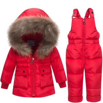 Ziemā Silts Zīdaiņu Meiteņu apģērbu Komplekti Bērniem uz Leju Jakas meitene Snowsuit Slēpošanas tērps Meitenei uz leju, Virsdrēbes Mētelis+bikses-30degree