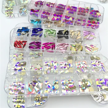 12 kastes / set Piliens Forma ar Plakanu Aizmuguri Rhinestones Stikla AB crystal Svešzemju Sajauc diamond 3D spīdums, nagu art apdare