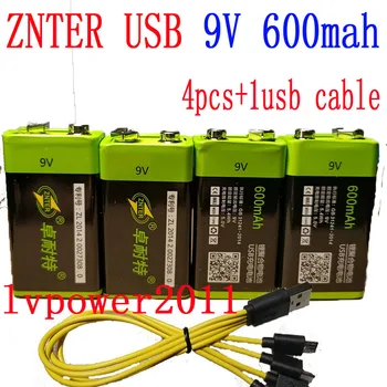 4X ZNTER S19 9V 600mah USB Uzlādējams li-ion 9V Lipo Akumulatoru, TĀLVADĪBAS Bateriju un mikrofonu ar USB kabeli