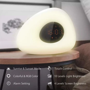 Smart Pamosties Gaismas Modinātājs LED Nakts Lampa Touch Kontroli Nakts Gaisma Saullēkta un Saulrieta Simulācijas 10Nature Skaņas Guļamistaba