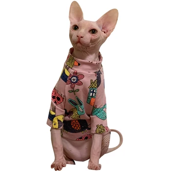 Ņau Deven T Krekls Sfinksa Drēbes bezvilnas kaķus Drēbes Pet Piegādēm Kaķis Ziedu Drēbes, XL XS
