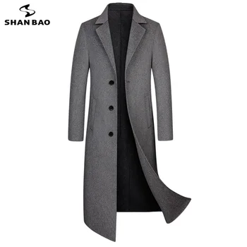 BAO SHAN Roku šūtas ilgi, double-faced vilnas mētelis. Luksusa augstas kvalitātes ziemas zīmolu apģērbu džentlmenis vīriešu slim mētelis Melns
