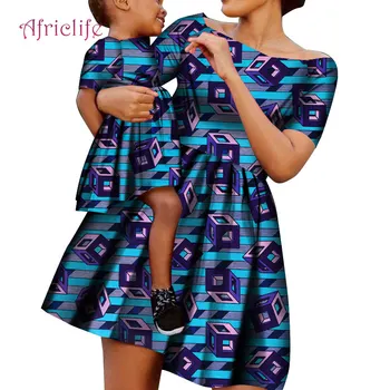 Bady Meitene un Māte Vasaras Apģērbu Vienkāršu Augsta Vidukļa Svārki Āfrikas Vasks Drukāt Kokvilnas Plus Lieluma Pasūtījuma Ģimenes Apģērbu WYQ490