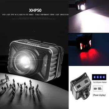 Lielākā daļa Spožāko XHP50 Lukturis Ķermeņa Kustības Sensors XPG COB dzeltenā gaisma LED Lukturu Lādējams Galvas Lukturīti Kempings Lāpu