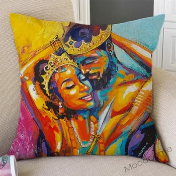 Melnais Karalis Un Karaliene Āfrikas Sexy Eļļas Glezna Jaunais Pāris Mājas Dekoratīvs Dīvāns Mest Spilvens Gadījumā, Āfrikas Mākslas Spilvena Vāka