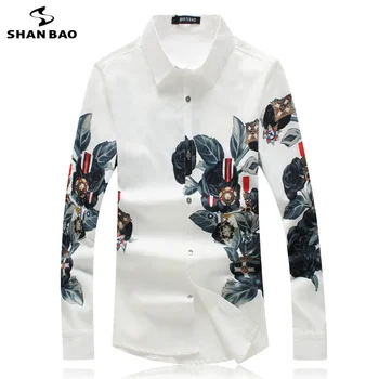 SHANBAO Vienkārši Luksusa Augstas Kvalitātes Modelis Drukāt Vīriešu Balts Slim Krekls ar garām Piedurknēm 2020. Gada Pavasarī Jaunā Stila Kāzu, Banketu Krekls