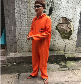 Vīriešu Ieslodzītais Jumpsuit Apelsīnu Tērpu Halloween Kostīmu Pieaugušo Ieslodzītais Arestants Noziedzīgu Cosplay Karnevāla Puse Fancy Dress Up