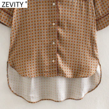 Zevity ir 2021. Sieviešu Vintage Ģeometriskā Drukāt Gadījuma Zaudēt Smock Sieviešu Blūze ar Īsām Piedurknēm Krekli Kimono Šiks Blusas Topi LS7677
