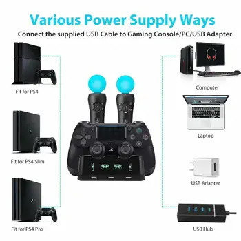 Par PS4 PS Move VR PSVR Kursorsviru spēļu vadāmierīces 4 in 1 Kontrolieri Uzlādes Doks Lādētāju Kandidēt PS VR Pārvietot PS 4 Spēles, Piederumi