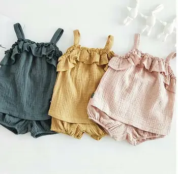 Cute bērnu Baby Toddler Meitene Drēbes Cietā Vasaras T-krekls+Šorti Apģērbs, Apģērbu Sunsuit 0-3T