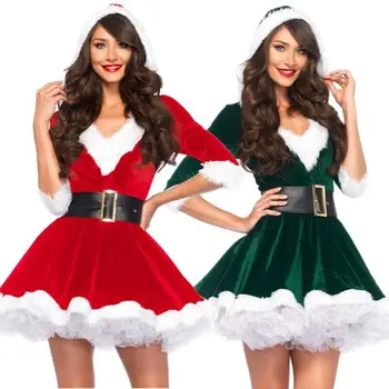 Ziemas Sieviešu Miss Santa Claus Apģērbs Sievietēm Ziemassvētku Kleitas Pieaugušo Kostīmu Puse Piedurknēm Modis Dāmas Masku Xmas Ziemas Sarkana