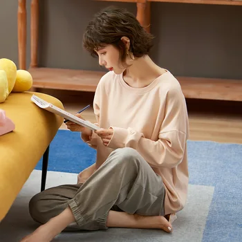 FallSweet Tīrtoņa Krāsu Sieviešu Pidžamas Komplekts Mīksti Kokvilnas Dāmas Sleepwear Homewear Rozā, Dzeltena