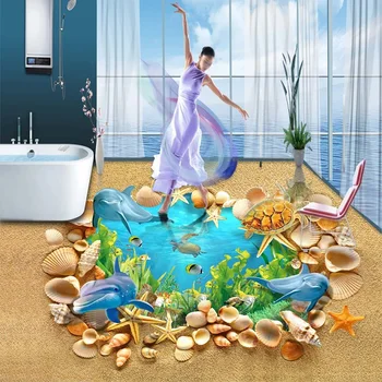 Pasūtījuma Sienas Tapetes PVC pašlīmējošais Ūdensizturīgs 3D Zemūdens Apvalks Delfīnu Grīdas, Sienas Papīrs Uzlīmes, viesistaba, Mājas Dekoru