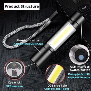 USB Lādējamu Gaismiņa 3 Apgaismojuma Režīms COB+XPE LED Mini Lukturītis Ūdensizturīgs Portatīvie Izmantot kempings, riteņbraukšana, darbu, utt.