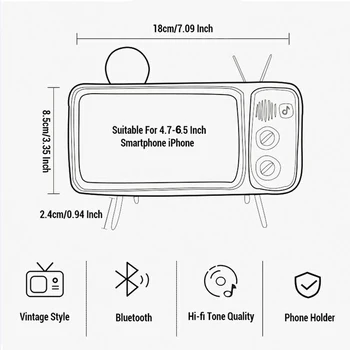 Retro TV Mobilā Tālruņa Turētājs Kandidēt 4.7-6.5 collu Viedtālrunis Turētājs Bluetooth Bezvadu 3D Stereo Skaļrunis Mūzikas Atskaņotājs Audio