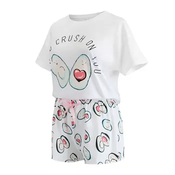 Sievietes, Meitenes Vasaras Pidžamas Komplekts Cute Karikatūra Avokado Burtiem Iespiests Īsām Piedurknēm Topi Brīvs Bowknot Šorti Sleepwear Loungewear