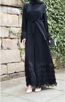 Elegants Muslimah biezāka auduma mežģīnēm abaya turku pilna garuma Jilbab Dubaija sieviešu mežģīņu piedurknēm Islāma kleitu wq1333 dropship