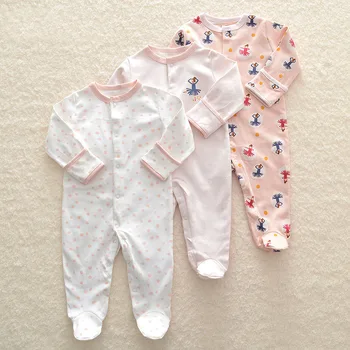 Baby Girl Kombinezonus 0-12M garām Piedurknēm Sleepwear Naktsveļu Pidžamu 3pcs Komplekti, Zīdaiņu Apģērbs, Bērnu Zēns Romper Cute Ziedu Apģērbi