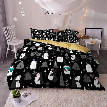 HELENGILI 3D Gultas komplekts Pingvīns Drukāt Duvet cover set spilgti gultasveļa ar spilvendrāna gulta set home Textiles #2-02