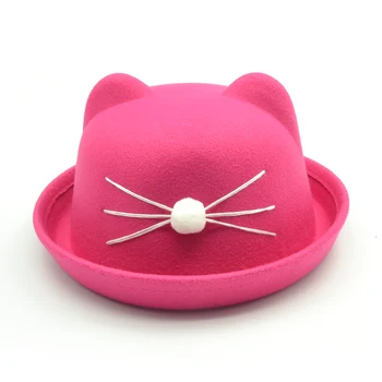 Kaķu bērns fedora cepuri kitty Bērnu kleita cepures Multfilmas Bērniem cepures filca cepures, vilnas felting Katliņš cepuri chapeu feminino
