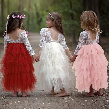 Bērniem Tilla Kleita Meiteņu Drēbes Mežģīņu Kokvilnas Ziemas Baby Girl Bērnu Apģērbu Puķu Meitene Princese Kāzu svinības Iedomātā Kleita