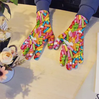 Jauni Pieaugušo Trikotāžas Pirkstaiņi Smieklīgi Konfektes Krāsu Slēpošanas Cimdi 3D Pārtikas Konfekte Donut Burger Sieviešu Touch Screen Strādā, Dārza Cimdi