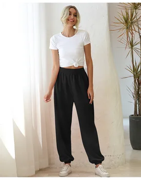 Homewear Bikses Sievietēm 2020. Gada Pavasarī Jaunu Elastīga, Augsta Vidukļa Dāmas Bikses Vaļīgas Gadījuma Rāmja Kājām Bikses Femme Bikses Melna Balta